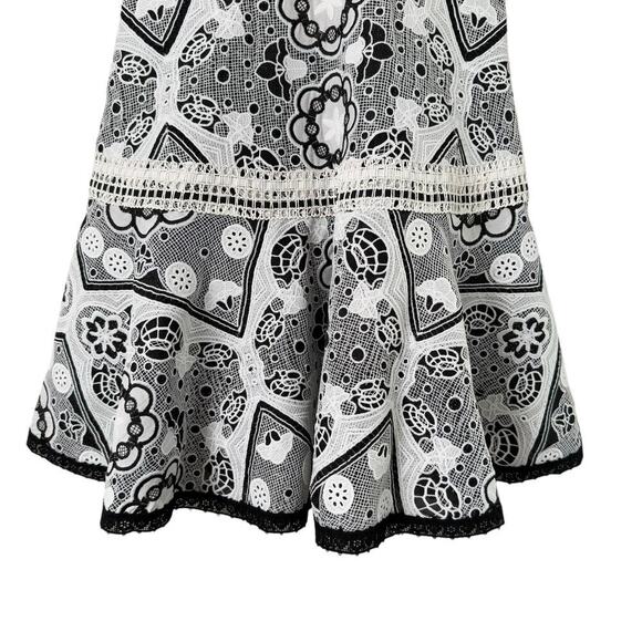 Alexis Emiliana Fit & Flare Mini Dress in Black and White Diamond Lace, XS - Picture 9 of 15